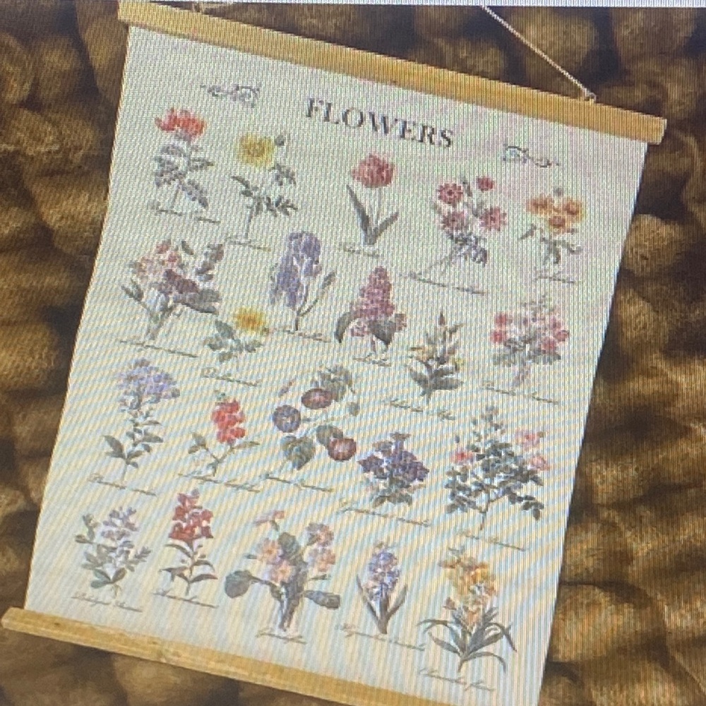 Hanging Floral Botanical Flower Chart Canvas Wood Tapestry Wall Art 28.5”x19.5”